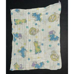 VINTAGE 1970s Cloth DIAPER Burp Circus Animals Lion Giraffe Zebra Monkey